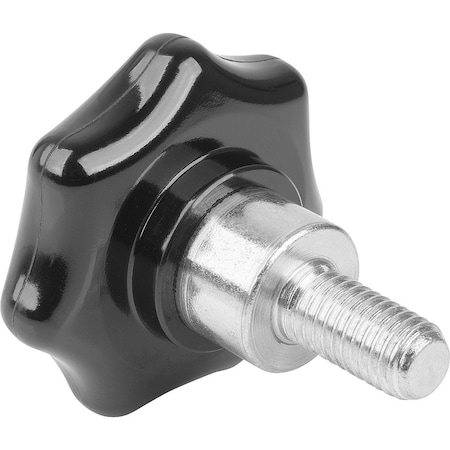 Star Grip With Protruding Bushing D=M08X40, D1=40 H=25, Form:L, Thermoset Black, Comp:Steel